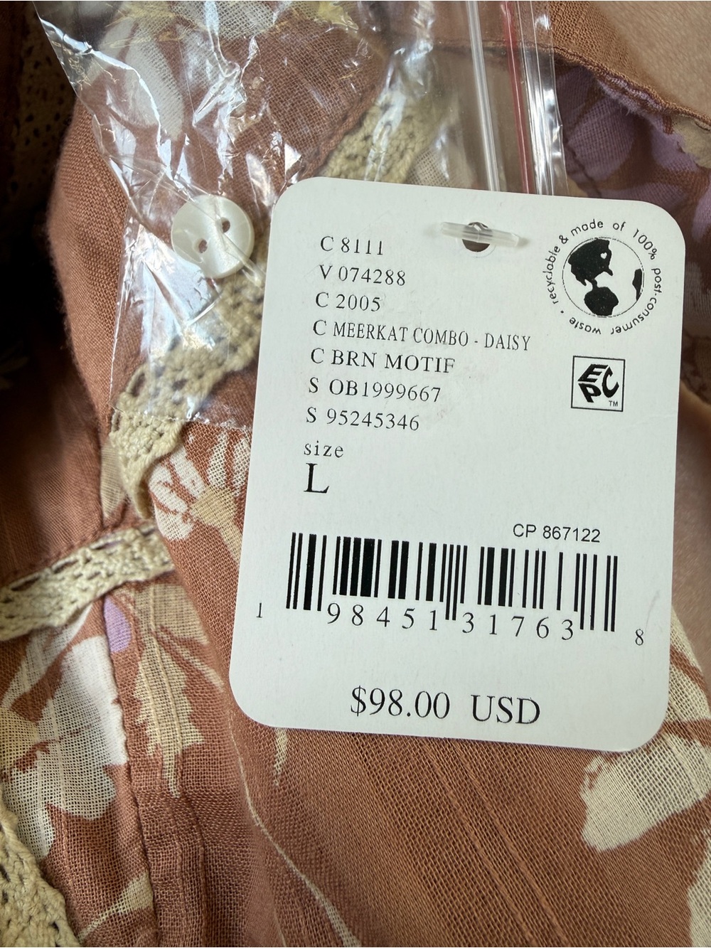 Free People NWT Floral Tie-Front Call Me Baby Women's Top - Meerkat - Picture 4 of 5